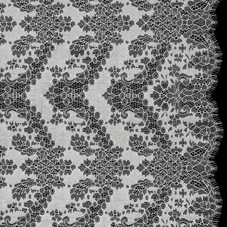Raschel Lace Panel with Finished Edges - White PFD Ornate Leafy Chevrons