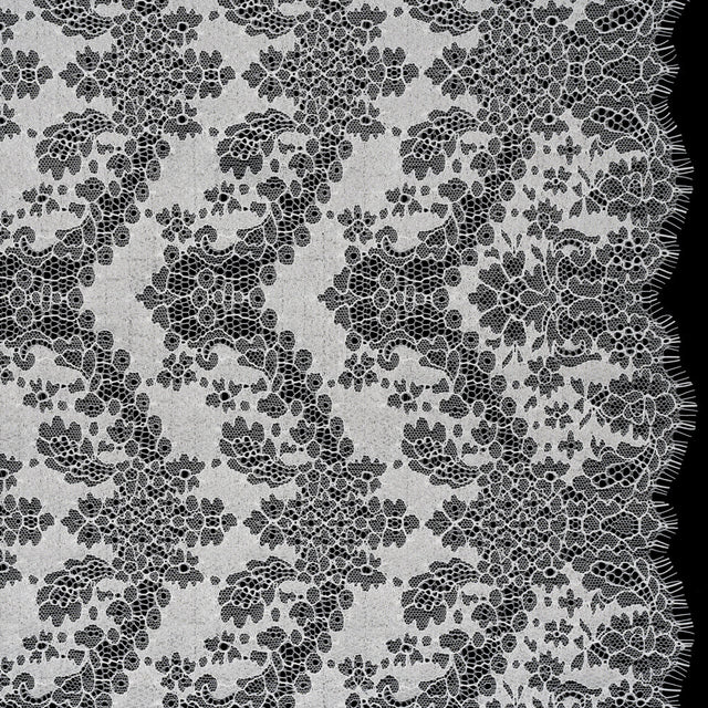 Raschel Lace Panel with Finished Edges - White PFD Ornate Leafy Chevrons