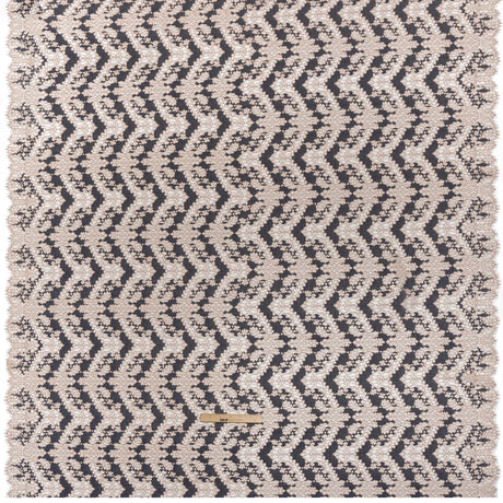 Raschel Lace Panel with Finished Edges - Shell Pink and Navy Ornate Leafy Chevrons