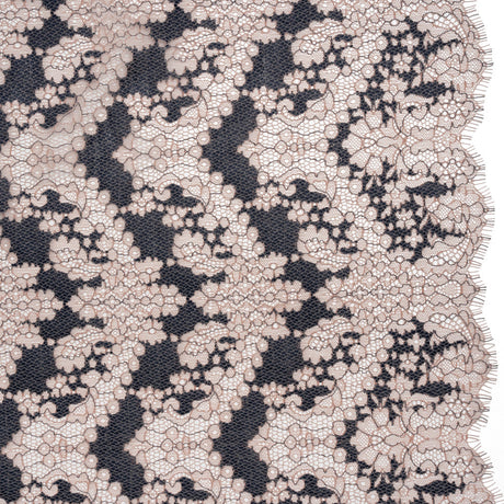 Raschel Lace Panel with Finished Edges - Shell Pink and Navy Ornate Leafy Chevrons