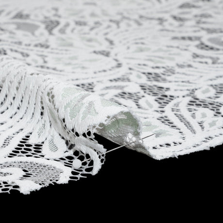 Re-Embroidered Stretch Lace with Finished Edges - Ivory and Dusty Aqua Blossom Trios and Leaves - Tatiana Collection