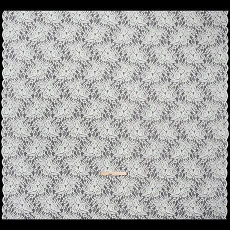 Re-Embroidered Stretch Lace with Finished Edges - Ivory and Dusty Aqua Blossom Trios and Leaves - Tatiana Collection