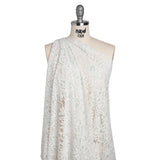 Re-Embroidered Stretch Lace with Finished Edges - Ivory and Dusty Aqua Blossom Trios and Leaves - Tatiana Collection