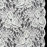 Re-Embroidered Stretch Lace with Finished Edges - Ivory and Dusty Aqua Blossom Trios and Leaves - Tatiana Collection