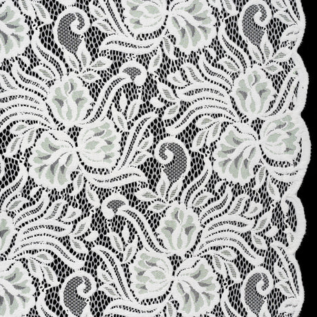 Re-Embroidered Stretch Lace with Finished Edges - Ivory and Dusty Aqua Blossom Trios and Leaves - Tatiana Collection