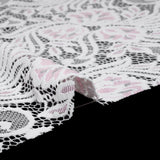 Re-Embroidered Stretch Lace with Finished Edges - Ivory and Roseate Pink Blossom Trios and Leaves - Tatiana Collection