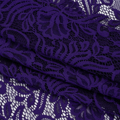 Re-Embroidered Stretch Lace with Finished Edges - Sweet Berry Blue Blossom Trios and Leaves - Tatiana Collection