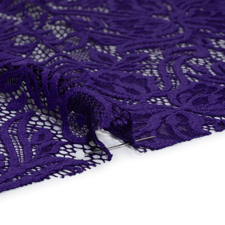 Re-Embroidered Stretch Lace with Finished Edges - Sweet Berry Blue Blossom Trios and Leaves - Tatiana Collection