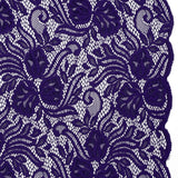 Re-Embroidered Stretch Lace with Finished Edges - Sweet Berry Blue Blossom Trios and Leaves - Tatiana Collection