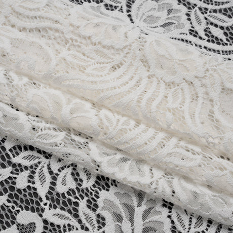 Re-Embroidered Stretch Lace with Finished Edges - Ivory Blossom Trios and Leaves - Tatiana Collection