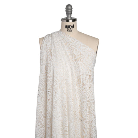Re-Embroidered Stretch Lace with Finished Edges - Ivory Blossom Trios and Leaves - Tatiana Collection