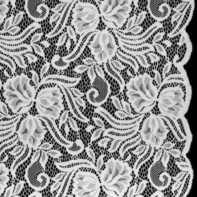 Re-Embroidered Stretch Lace with Finished Edges - Ivory Blossom Trios and Leaves - Tatiana Collection