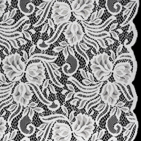 Re-Embroidered Stretch Lace with Finished Edges - Ivory Blossom Trios and Leaves - Tatiana Collection