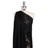 Re-Embroidered Stretch Lace with Finished Edges - Black Blossom Trios and Leaves - Tatiana Collection