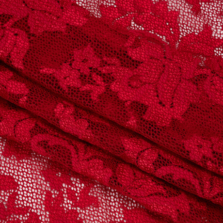 Stretch Raschel Lace with Finished Edges - Valentino Red Ornate Floral