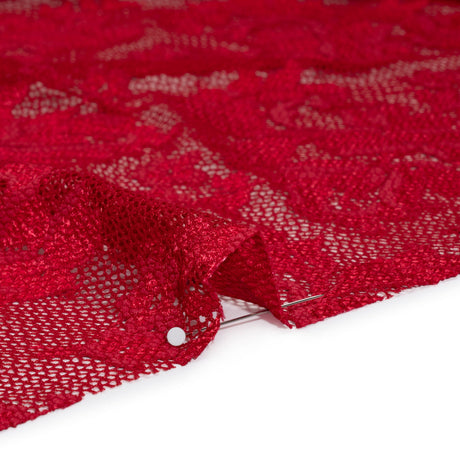 Stretch Raschel Lace with Finished Edges - Valentino Red Ornate Floral