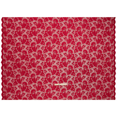 Stretch Raschel Lace with Finished Edges - Valentino Red Ornate Floral