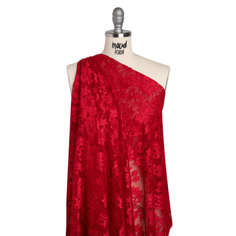 Stretch Raschel Lace with Finished Edges - Valentino Red Ornate Floral