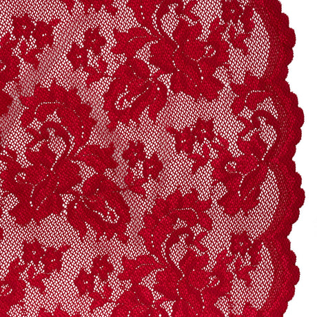 Stretch Raschel Lace with Finished Edges - Valentino Red Ornate Floral