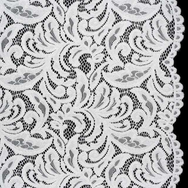 Stretch Re-Embroidered Lace with Finished Edges - Ivory Paisley Leaves and Florals