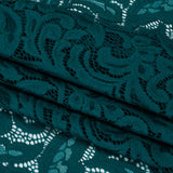 Stretch Re-Embroidered Lace with Finished Edges - Teal Paisley Leaves and Florals