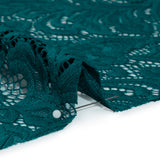Stretch Re-Embroidered Lace with Finished Edges - Teal Paisley Leaves and Florals