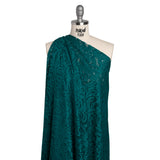 Stretch Re-Embroidered Lace with Finished Edges - Teal Paisley Leaves and Florals