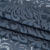Stretch Re-Embroidered Lace with Finished Edges - True Indigo Paisley Leaves and Florals