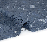Stretch Re-Embroidered Lace with Finished Edges - True Indigo Paisley Leaves and Florals