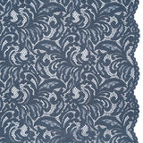 Stretch Re-Embroidered Lace with Finished Edges - True Indigo Paisley Leaves and Florals