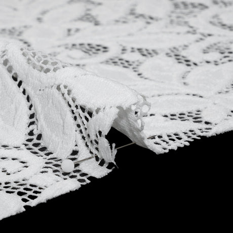 Stretch Re-Embroidered Lace with Finished Edges - Ivory Curling Leafy Stems