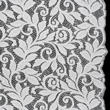 Stretch Re-Embroidered Lace with Finished Edges - Ivory Curling Leafy Stems