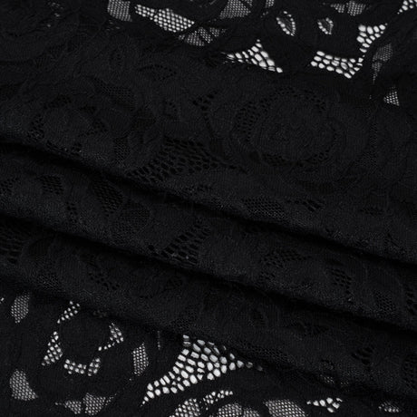 Stretch Re-Embroidered Lace with Finished Edges - Black All-Over Roses