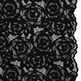 Stretch Re-Embroidered Lace with Finished Edges - Black All-Over Roses