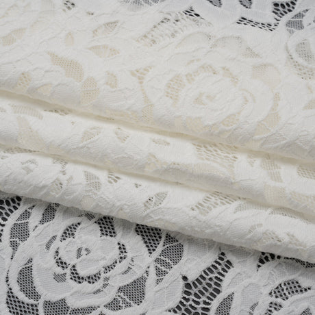 Stretch Re-Embroidered Lace with Finished Edges - Ivory All-Over Roses