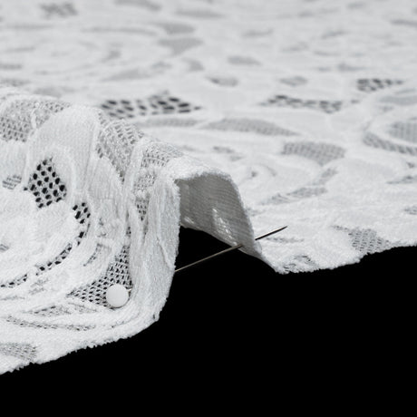 Stretch Re-Embroidered Lace with Finished Edges - Ivory All-Over Roses