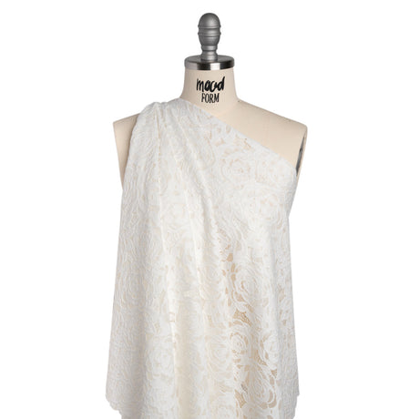 Stretch Re-Embroidered Lace with Finished Edges - Ivory All-Over Roses