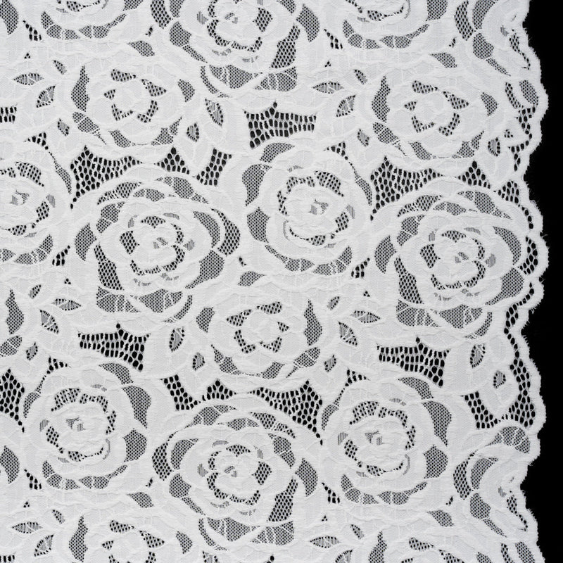 Stretch Re-Embroidered Lace with Finished Edges - Ivory All-Over Roses