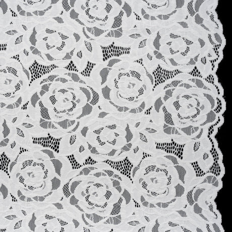 Stretch Re-Embroidered Lace with Finished Edges - Ivory All-Over Roses