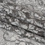 Stretch Raschel Lace with Finished Scalloped Edges - Luminous Silver and Gray Flowers, Leaves and Swirls - Crina Collection
