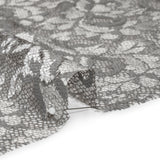 Stretch Raschel Lace with Finished Scalloped Edges - Luminous Silver and Gray Flowers, Leaves and Swirls - Crina Collection