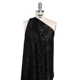 Stretch Raschel Lace with Finished Scalloped Edges - Black Flowers, Leaves and Swirls - Crina Collection