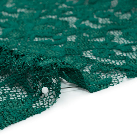 Stretch Raschel Lace with Finished Scalloped Edges - Luminous Emerald Green Flowers, Leaves and Swirls - Crina Collection
