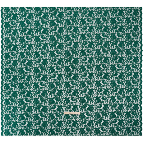 Stretch Raschel Lace with Finished Scalloped Edges - Luminous Emerald Green Flowers, Leaves and Swirls - Crina Collection