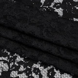 Stretch Raschel Lace with Finished Scalloped Edges - Luminous Black Flowers, Leaves and Swirls - Crina Collection