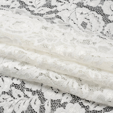 Luminous Recycled Stretch Raschel Lace with Finished Edges - Ivory Rose Blooms