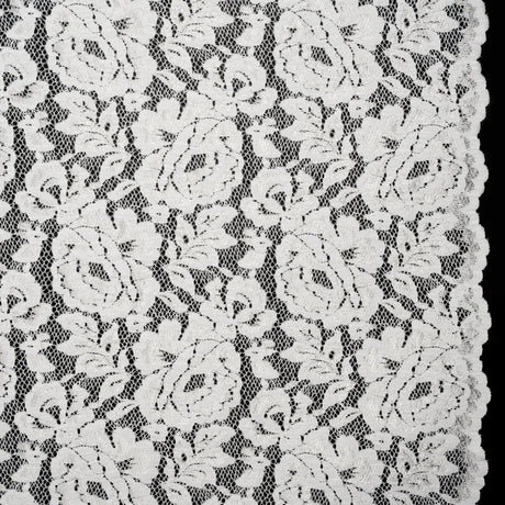 Luminous Recycled Stretch Raschel Lace with Finished Edges - Ivory Rose Blooms