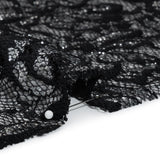 Stretch Metallic Raschel Lace with Finished Edges - Black and Silver Blooming Petals