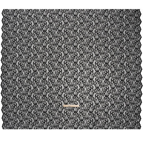 Stretch Metallic Raschel Lace with Finished Edges - Black and Silver Blooming Petals