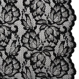 Stretch Metallic Raschel Lace with Finished Edges - Black and Silver Blooming Petals